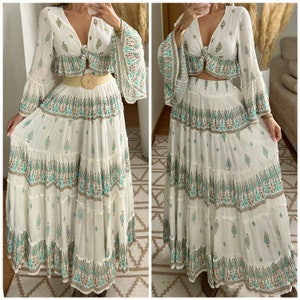 Robe Boho femme, ensemble deux pièces, ensemble boho, jupe boho, top boho boho kleid, boho deux pièces, robe de mariée boho, boho deux pièces, robe boho. image 1