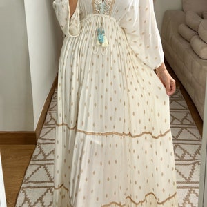 Maxi boho jurk, jurk wit, boho jurk, vintage boho jurk, jurk boho voor vrouwen, jurk patroon, bruiloft boho jurk, boho jurk. afbeelding 9