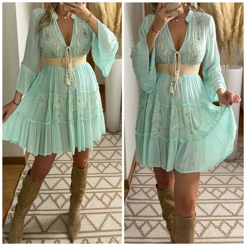 Mini-Boho-Kleid, weißes Kleid, Bohemian-Kleid, Boho-Hochzeitskleid, Spitzenkleid, Boho-Kleid, Boho-Kleid, Hochzeitskleid Boho, Boho-Kleider für Frauen Bild 2