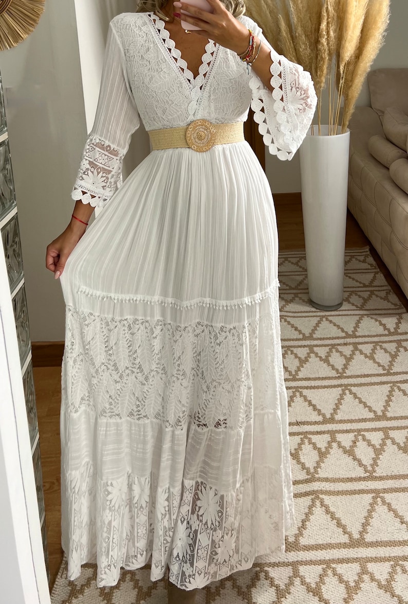 Boho-Hochzeitskleid, Maxi-Boho-Kleid, Sommer-Boho-Kleid, Vintage-Boho-Kleid, Boho-Kleid für Frauen, Kleidermuster, Hochzeits-Boho-Kleid. Bild 6