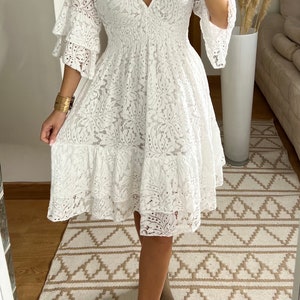 Mini robe boho, robe blanche, robe bohème, robe de mariée boho, robe en dentelle, robe boho, boho kleid, robe de mariée boho, robes boho femmes image 4