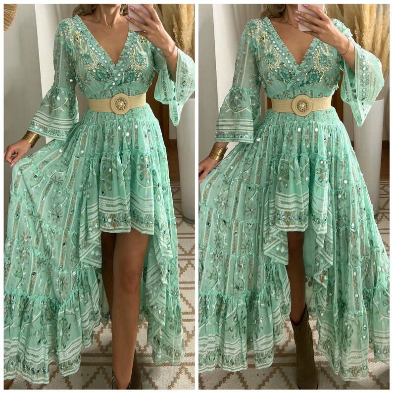 Robe de mariée Boho, robe maxi boho, robe boho dété, robe boho vintage, robe boho pour femme, patron de robe, robe boho de mariage. Light blue