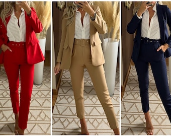 Zweiteiliger Anzug für Damen, zweiteiliges Set, zweiteiliges Hochzeitskleid, zweiteiliges Kleid, Blazer und Hosen-Set, Anzug für Damen, Hosen-Set, Hosenanzug.