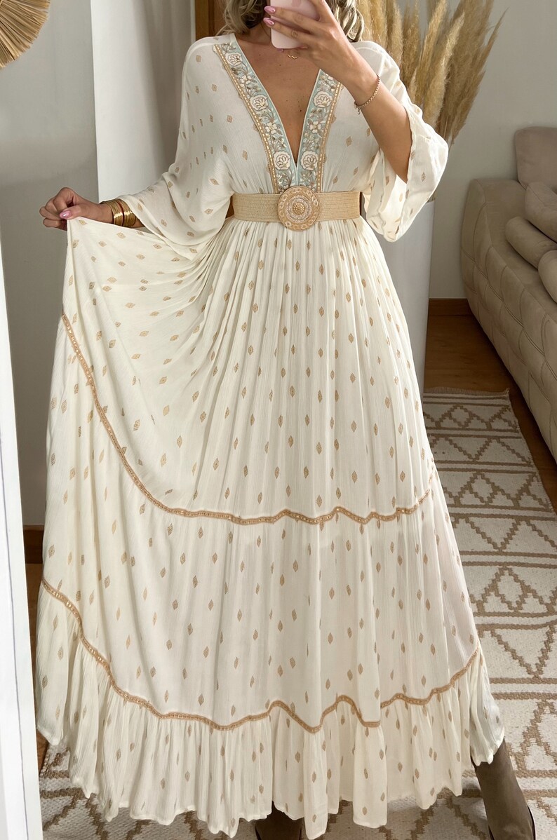 Maxi-Boho-Kleid, Kleid weiß, Bohemian-Kleid, Vintage-Boho-Kleid, Boho-Kleid für Frauen, Schnittmuster, Hochzeits-Boho-Kleid, Boho-Kleid. Bild 7