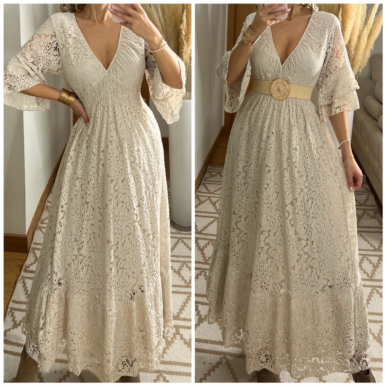 Abito da sposa Boho, abito maxi boho, abito boho estivo, abito boho vintage, abito boho da donna, modello di abito, abito boho da sposa. immagine 2