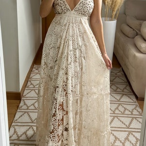 Boho-Hochzeitskleid, Maxi-Boho-Kleid, Sommer-Boho-Kleid, Vintage-Boho-Kleid, Boho-Kleid für Frauen, Kleidermuster, Hochzeits-Boho-Kleid. Bild 3