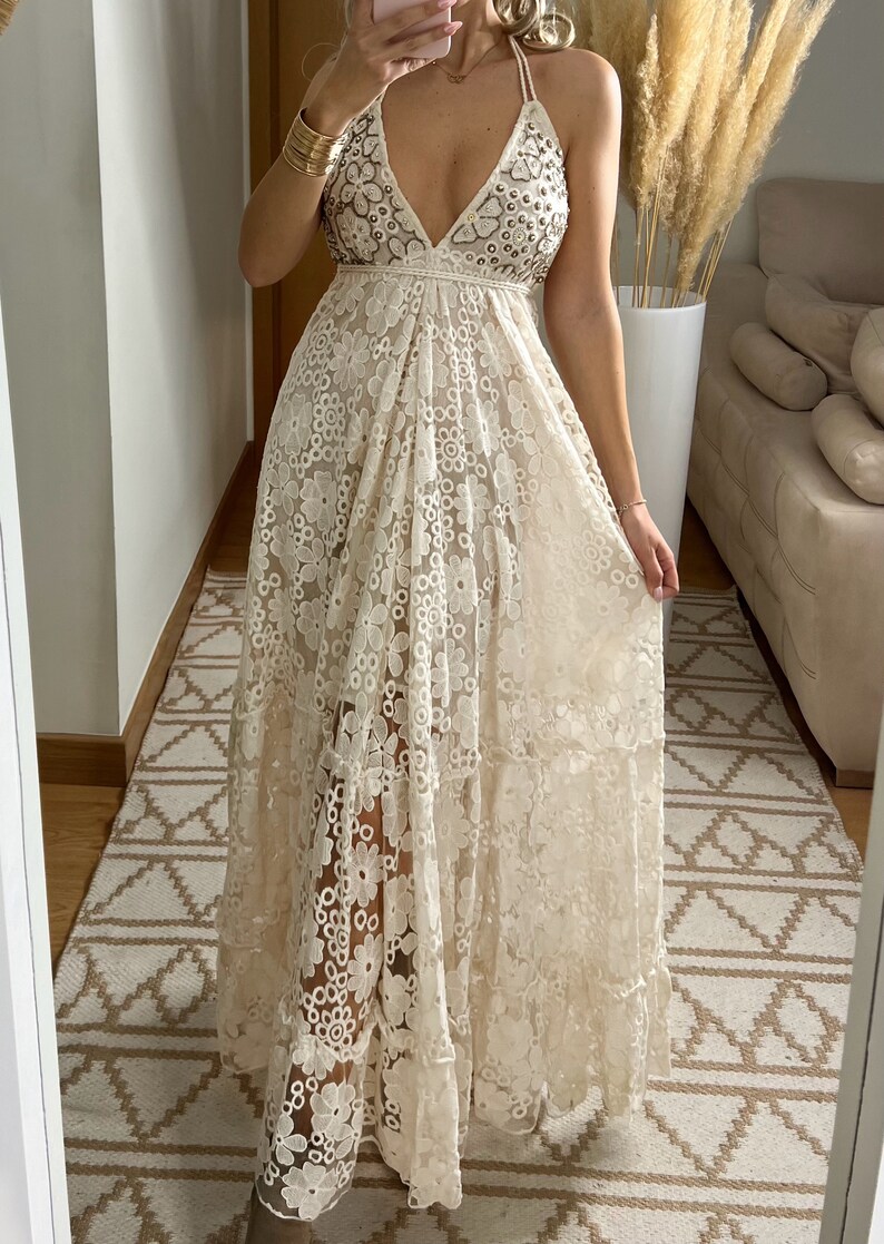 Boho-Hochzeitskleid, Maxi-Boho-Kleid, Sommer-Boho-Kleid, Vintage-Boho-Kleid, Boho-Kleid für Frauen, Kleidermuster, Hochzeits-Boho-Kleid. Bild 3