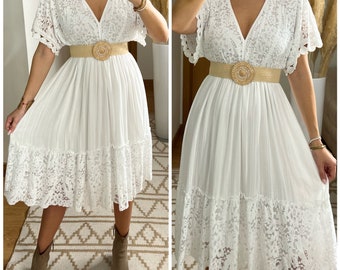 Mini boho jurk, witte jurk, boho jurk, boho trouwjurk, kanten jurk, boho jurk, boho kleid, trouwjurk boho, boho jurken vrouwen