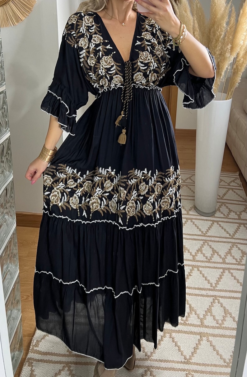 Robe de mariée Boho, robe boho, robe maxi, robe maxi boho, robe bohème, boho kleid, robe maxi noire, robe boho pour fille, robe boho. image 5