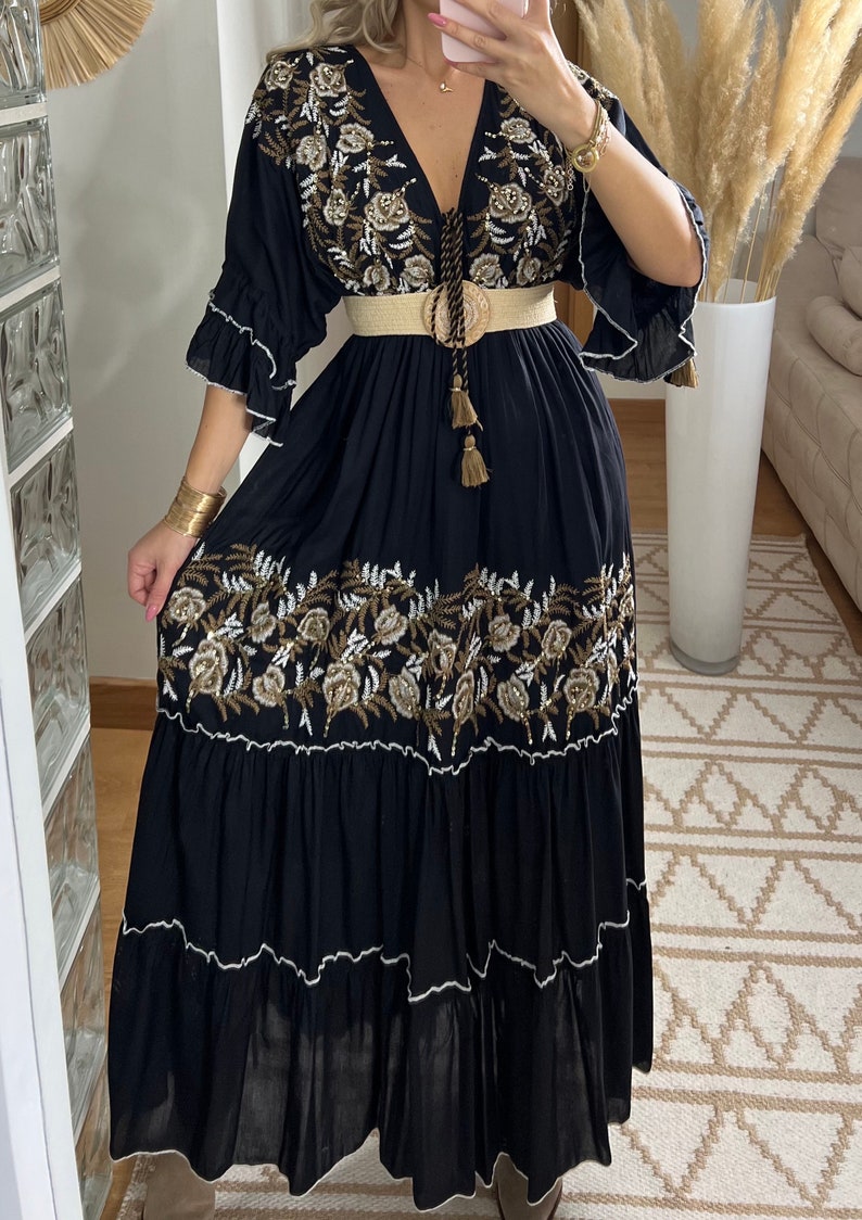 Robe de mariée Boho, robe boho, robe maxi, robe maxi boho, robe bohème, boho kleid, robe maxi noire, robe boho pour fille, robe boho. image 7