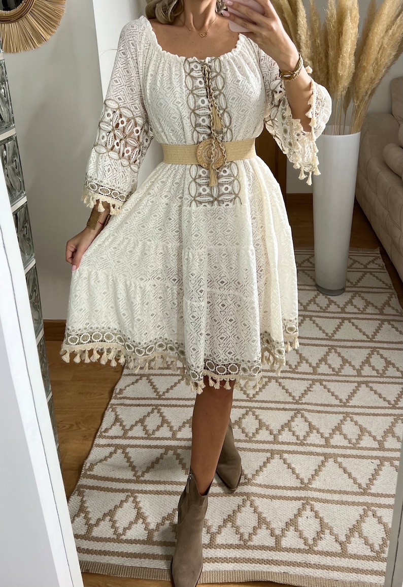 Mini robe boho, robe blanche, robe bohème, robe de mariée boho, robe en dentelle, robe boho, boho kleid, robe de mariée boho, robes boho femmes image 4