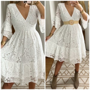 Mini robe boho, robe blanche, robe bohème, robe de mariée boho, robe en dentelle, robe boho, boho kleid, robe de mariée boho, robes boho femmes image 5