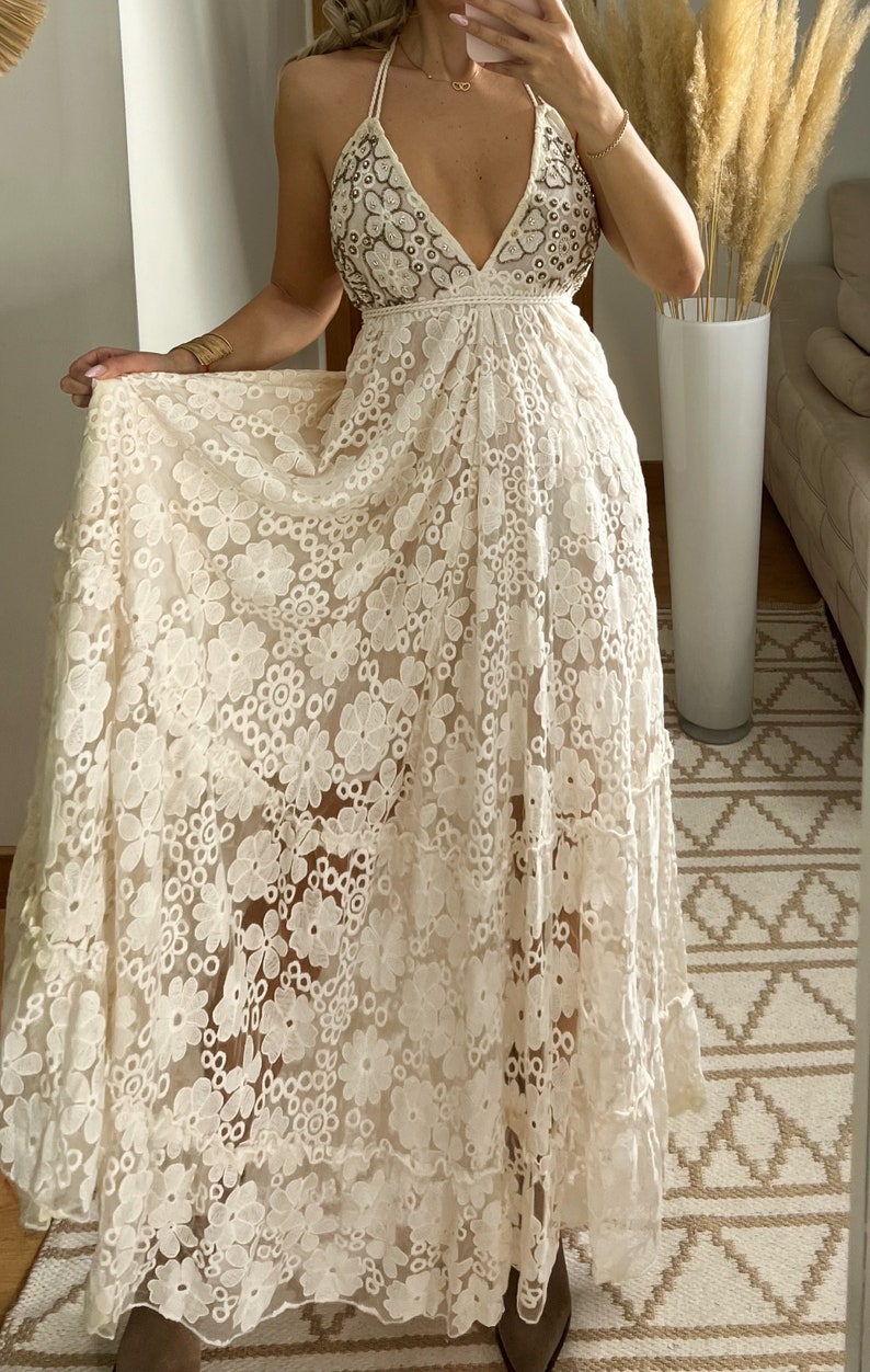 Boho-Hochzeitskleid, Maxi-Boho-Kleid, Sommer-Boho-Kleid, Vintage-Boho-Kleid, Boho-Kleid für Frauen, Kleidermuster, Hochzeits-Boho-Kleid. Bild 2