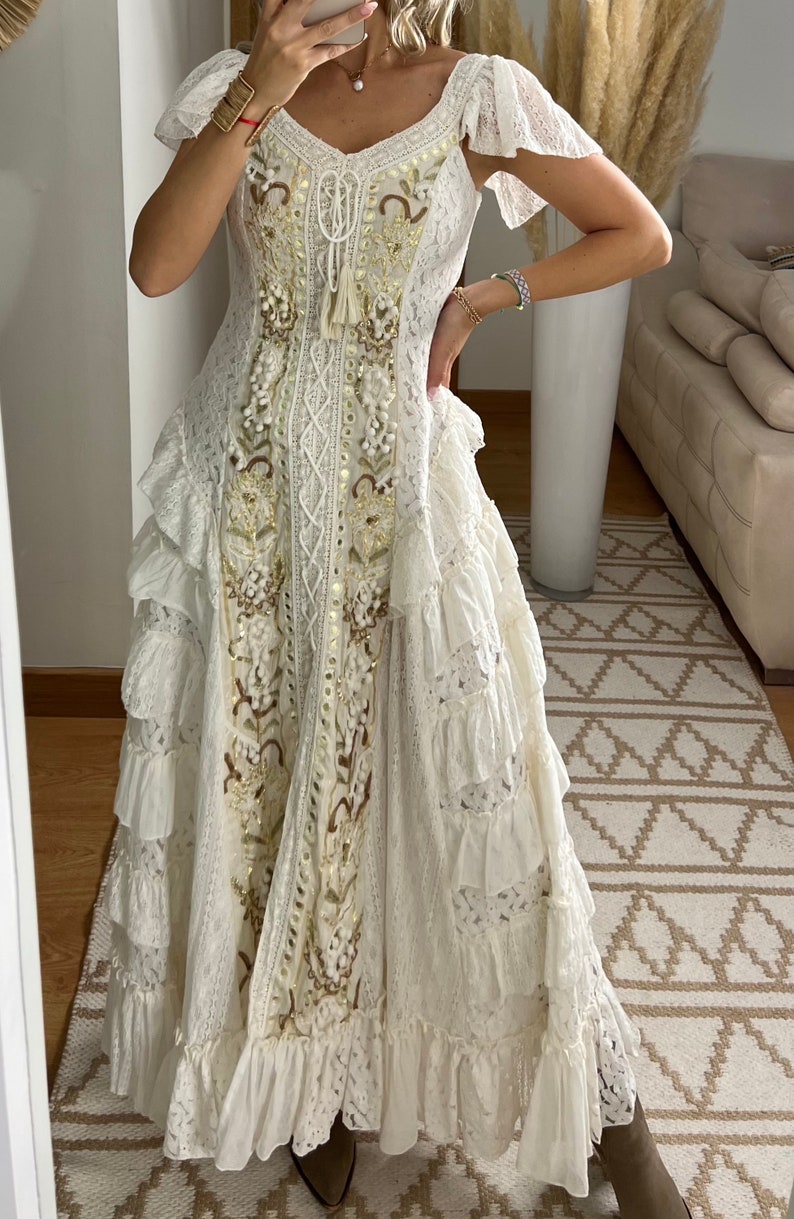 Robe de mariée Boho, robe maxi boho, robe boho dété, robe boho vintage, robe boho pour femme, patron de robe, robe boho de mariage. image 9