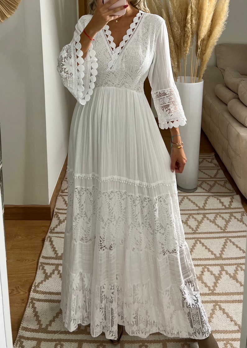 Boho-Hochzeitskleid, Maxi-Boho-Kleid, Sommer-Boho-Kleid, Vintage-Boho-Kleid, Boho-Kleid für Frauen, Kleidermuster, Hochzeits-Boho-Kleid. Bild 7