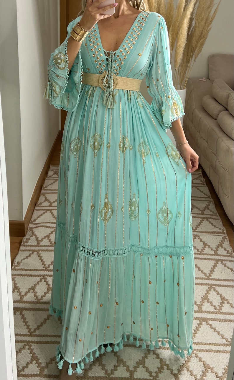 Robe Boho, robe à volants, boho kleid, robe boho pour femme, robe maxi boho, robe bohème, robe maxi, robe boho pour fille, patron de robe. image 9