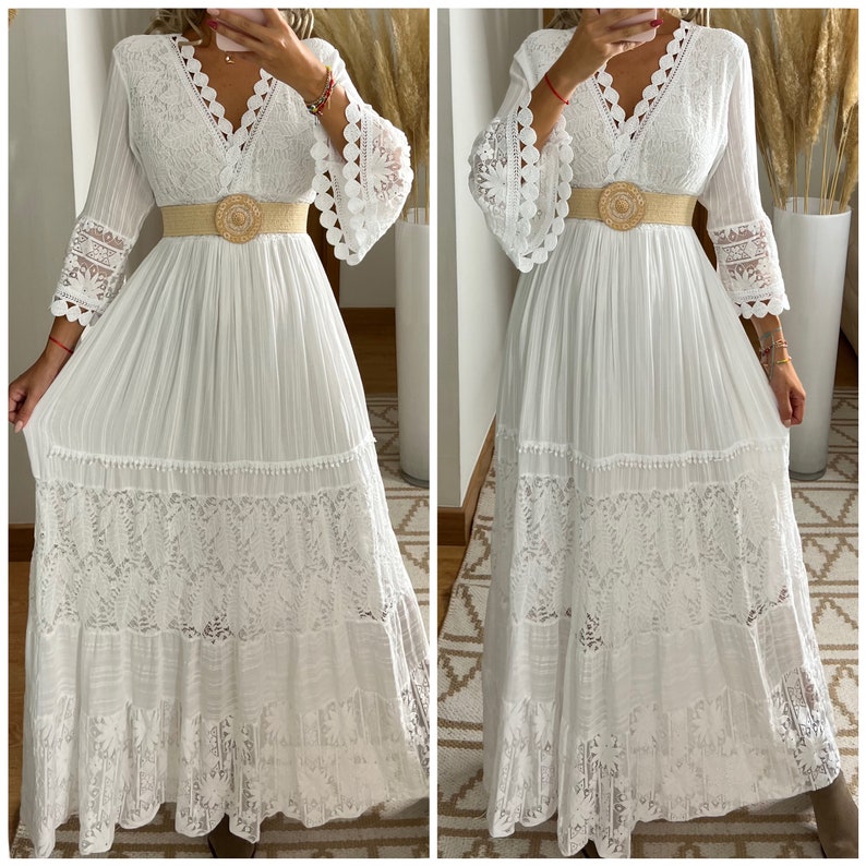 Boho-Hochzeitskleid, Maxi-Boho-Kleid, Sommer-Boho-Kleid, Vintage-Boho-Kleid, Boho-Kleid für Frauen, Kleidermuster, Hochzeits-Boho-Kleid. Bild 1