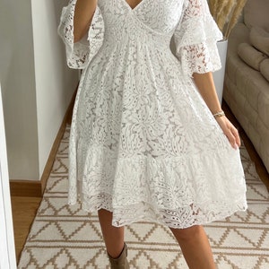 Mini robe boho, robe blanche, robe bohème, robe de mariée boho, robe en dentelle, robe boho, boho kleid, robe de mariée boho, robes boho femmes image 3