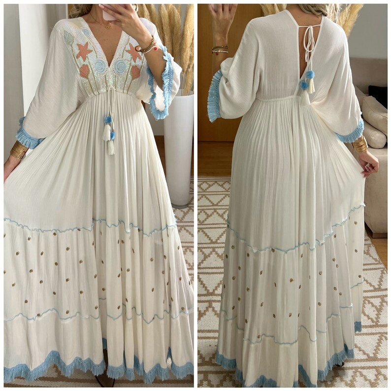 Robe maxi boho, robe blanche, robe bohème, robe bohème vintage, robe boho pour femme, patron de robe, robe bohème mariage, robe bohème. image 4