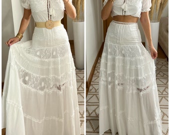 Soie deux pièces, haut et jupe en soie, été deux pièces, ensemble d'été, robe boho jupe, jupe maxi, livraison gratuite, robe boho pour femme.