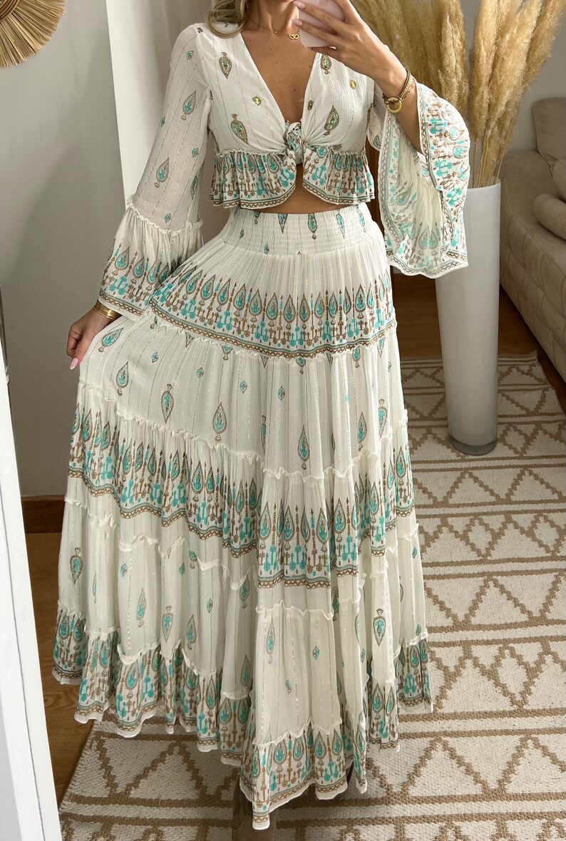 Robe Boho femme, ensemble deux pièces, ensemble boho, jupe boho, top boho boho kleid, boho deux pièces, robe de mariée boho, boho deux pièces, robe boho. image 3