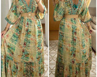 Robe maxi kimono, robe maxi en soie, motif robe en soie, robe en soie boho, robe en soie pour femme, robe en soie pour fille, robe boho, mariage boho