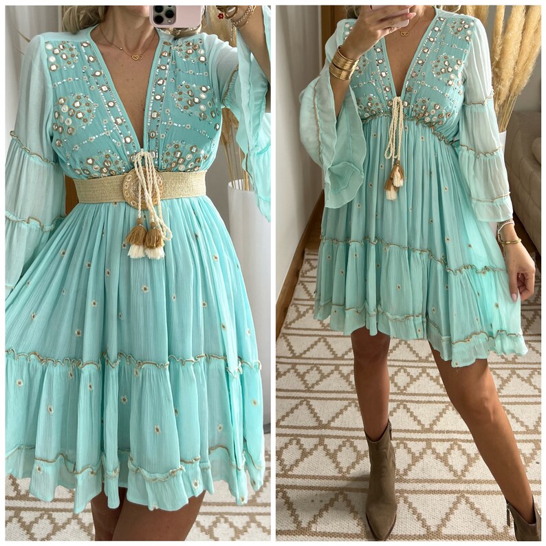 Mini-Boho-Kleid, weißes Kleid, Bohemian-Kleid, Boho-Hochzeitskleid, Spitzenkleid, Boho-Kleid, Boho-Kleid, Hochzeitskleid Boho, Boho-Kleider für Frauen Bild 2