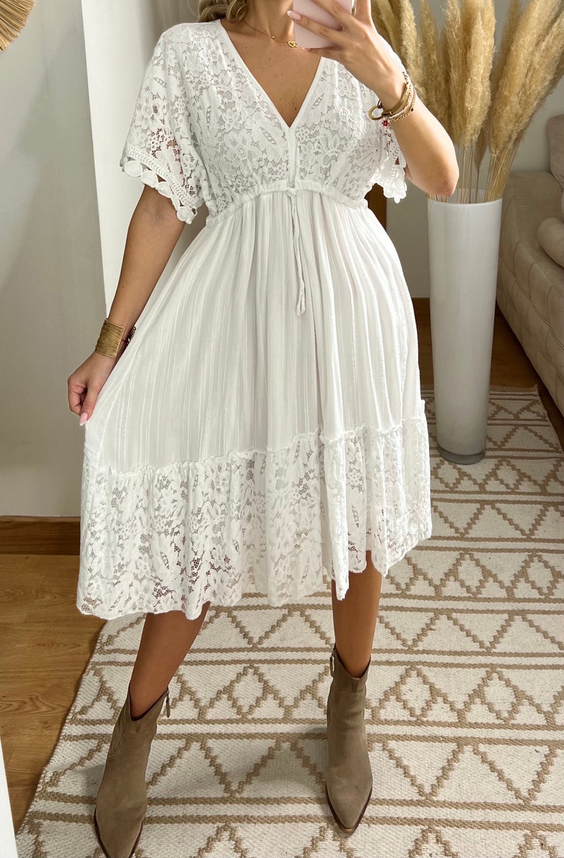 Mini-Boho-Kleid, weißes Kleid, Bohemian-Kleid, Boho-Hochzeitskleid, Spitzenkleid, Boho-Kleid, Boho-Kleid, Hochzeitskleid Boho, Boho-Kleider für Frauen Bild 7