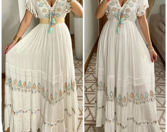 Boho-Hochzeitskleid, Maxi-Boho-Kleid, Sommer-Boho-Kleid, Vintage-Boho-Kleid, Boho-Kleid für Frauen, Kleidermuster, Hochzeits-Boho-Kleid.