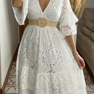 Mini robe boho, robe blanche, robe bohème, robe de mariée boho, robe en dentelle, robe boho, boho kleid, robe de mariée boho, robes boho femmes image 6