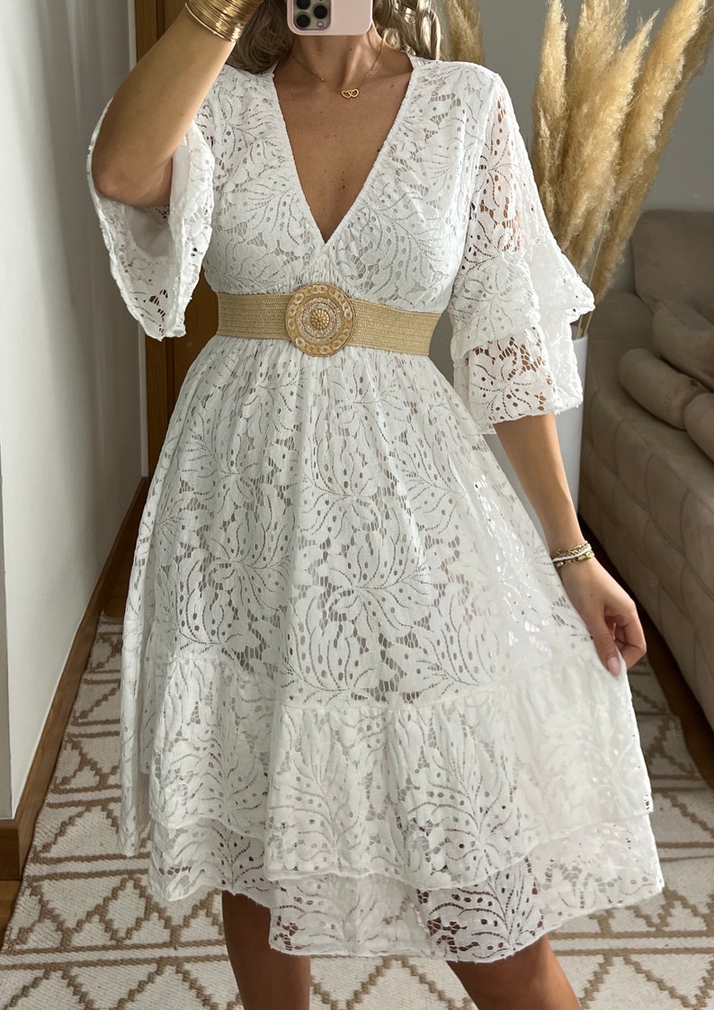 Mini robe boho, robe blanche, robe bohème, robe de mariée boho, robe en dentelle, robe boho, boho kleid, robe de mariée boho, robes boho femmes image 6