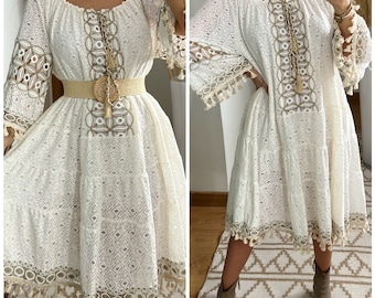 Mini-Boho-Kleid, weißes Kleid, Bohemian-Kleid, Boho-Hochzeitskleid, Spitzenkleid, Boho-Kleid, Boho-Kleid, Hochzeitskleid Boho, Boho-Kleider für Frauen