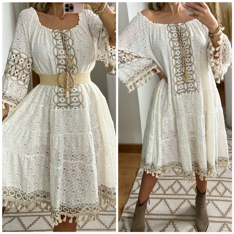 Mini robe boho, robe blanche, robe bohème, robe de mariée boho, robe en dentelle, robe boho, boho kleid, robe de mariée boho, robes boho femmes image 1