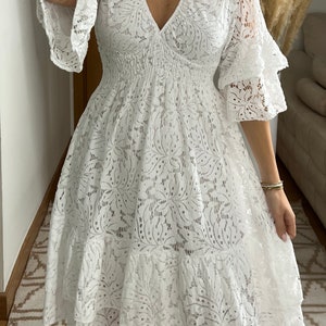 Mini robe boho, robe blanche, robe bohème, robe de mariée boho, robe en dentelle, robe boho, boho kleid, robe de mariée boho, robes boho femmes image 9