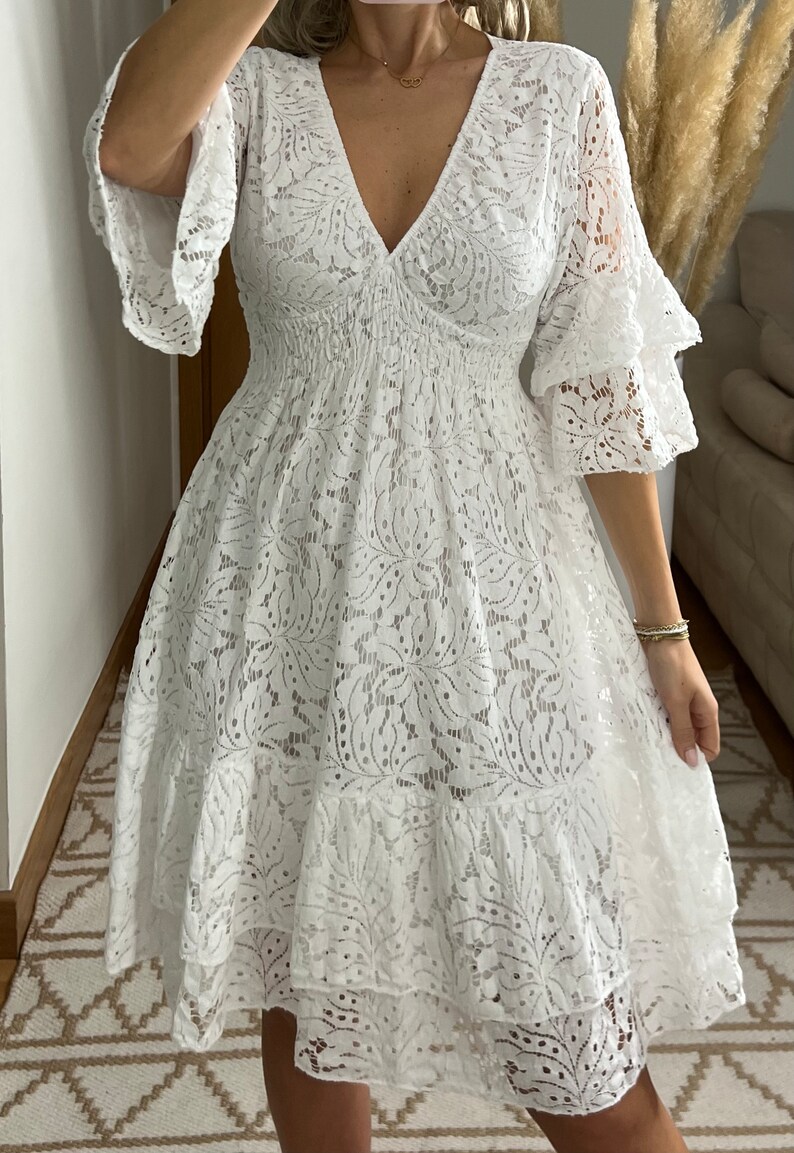 Mini robe boho, robe blanche, robe bohème, robe de mariée boho, robe en dentelle, robe boho, boho kleid, robe de mariée boho, robes boho femmes image 9