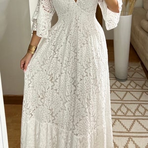 Abito da sposa Boho, abito maxi boho, abito boho estivo, abito boho vintage, abito boho da donna, modello di abito, abito boho da sposa. immagine 9