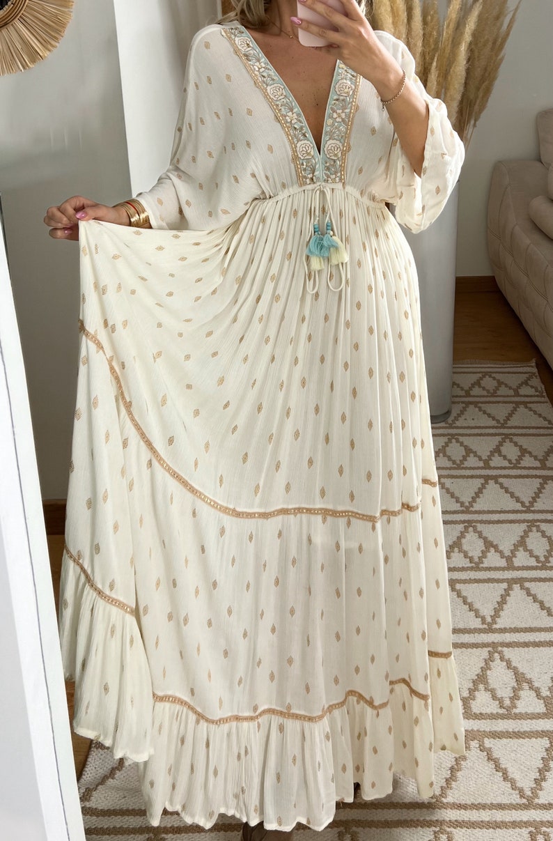 Maxi-Boho-Kleid, Kleid weiß, Bohemian-Kleid, Vintage-Boho-Kleid, Boho-Kleid für Frauen, Schnittmuster, Hochzeits-Boho-Kleid, Boho-Kleid. Bild 3