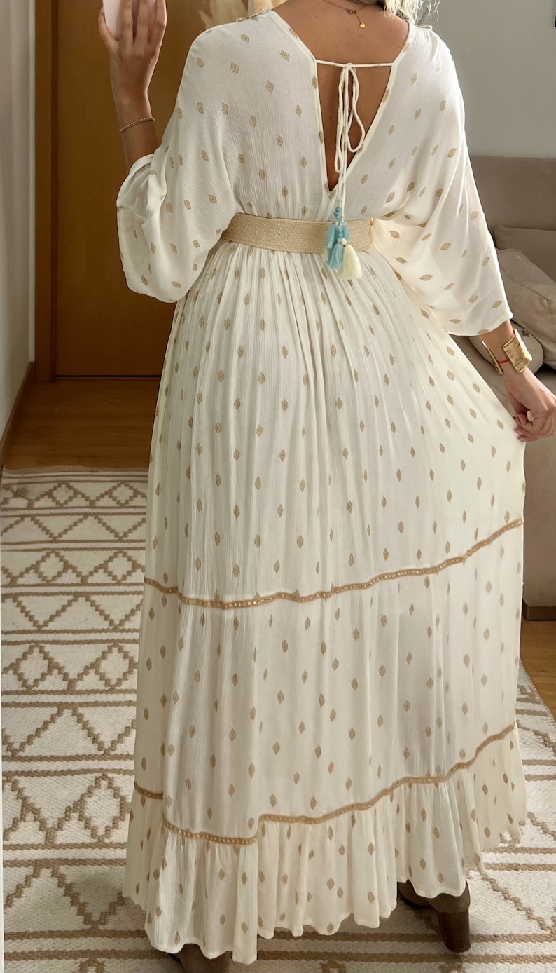 Maxi-Boho-Kleid, Kleid weiß, Bohemian-Kleid, Vintage-Boho-Kleid, Boho-Kleid für Frauen, Schnittmuster, Hochzeits-Boho-Kleid, Boho-Kleid. Bild 6