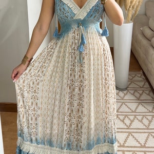 Maxi-Boho-Kleid, weißes Boho-Kleid, Boho-Hochzeitskleid, Boho-Kleid, Boho-Kleid für Frauen, Boho-Kleid, Boho-Kleid, Boho-Kleid, Maxikleid. Bild 9