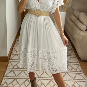 Mini robe boho, robe blanche, robe bohème, robe de mariée boho, robe en dentelle, robe boho, boho kleid, robe de mariée boho, robes boho femmes image 6