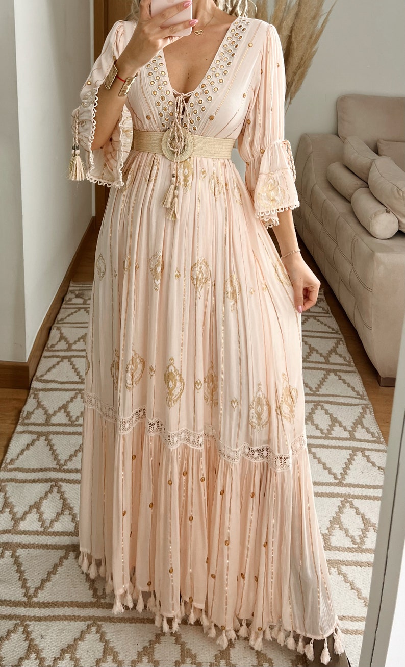 Boho jurk, ruches jurk, boho kleid, boho jurk voor vrouw, boho maxi jurk, boho jurk, maxi jurk, boho jurk voor meisje, jurkpatroon. afbeelding 7