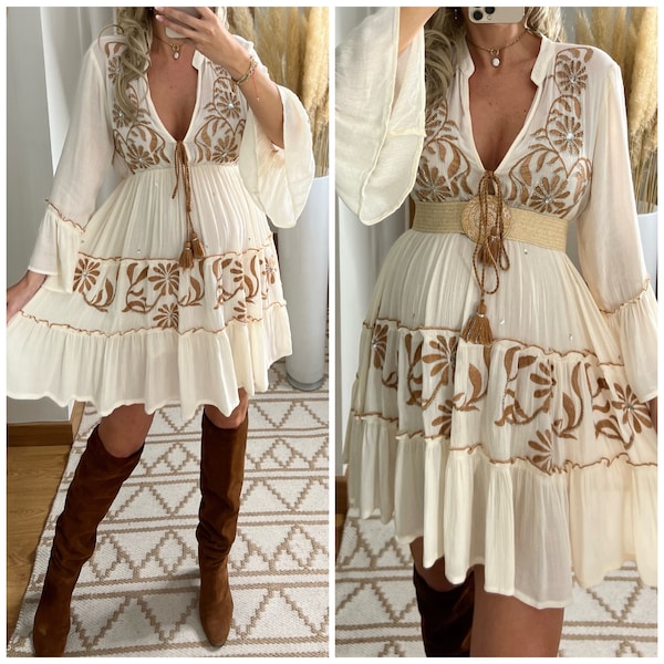 Mini boho jurk, witte jurk, boho jurk, boho trouwjurk, kanten jurk, boho jurk, boho kleid, trouwjurk boho, boho jurken vrouwen