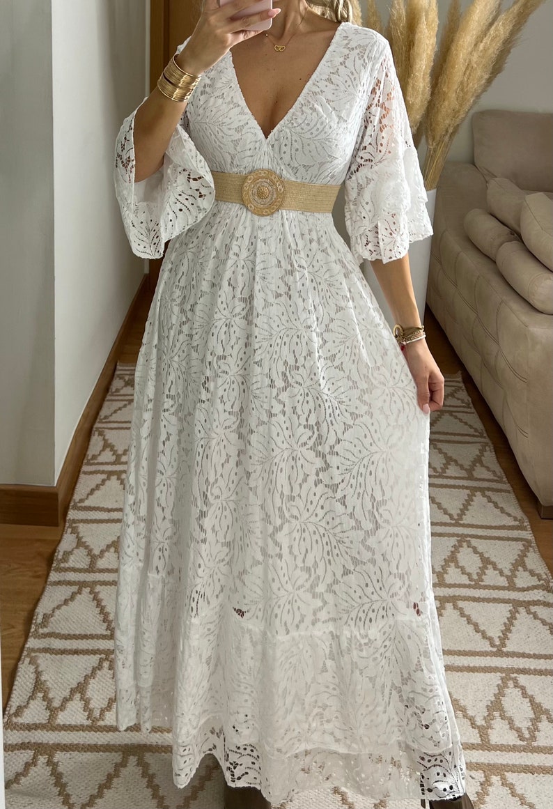 Abito da sposa Boho, abito maxi boho, abito boho estivo, abito boho vintage, abito boho da donna, modello di abito, abito boho da sposa. immagine 8