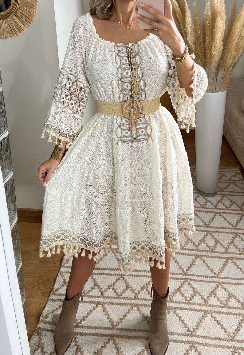 Mini robe boho, robe blanche, robe bohème, robe de mariée boho, robe en dentelle, robe boho, boho kleid, robe de mariée boho, robes boho femmes image 5