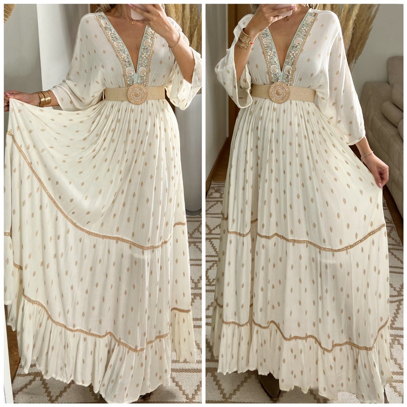 Maxi boho dress,dress white, bohemian dress, vintage boho dress, dress boho for women, dress pattern, wedding boho dress, boho dress. image 1
