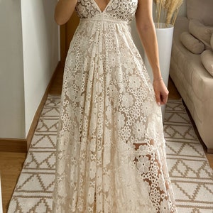 Abito da sposa Boho, abito maxi boho, abito boho estivo, abito boho vintage, abito boho da donna, modello di abito, abito boho da sposa. immagine 8