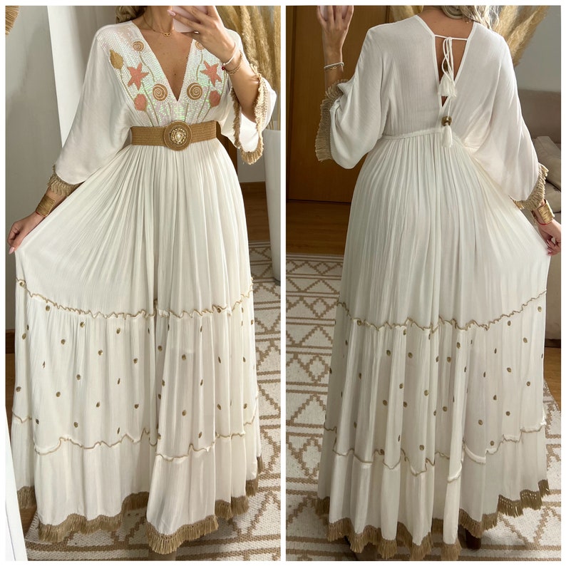 Robe maxi boho, robe blanche, robe bohème, robe bohème vintage, robe boho pour femme, patron de robe, robe bohème mariage, robe bohème. image 7