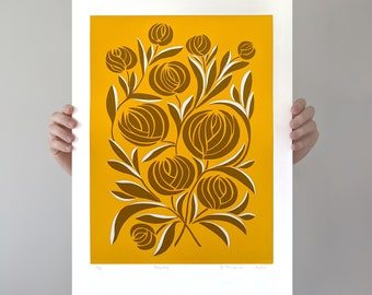 Original limited edition 'Peonies' flower screen print - Gallery Wall Art
