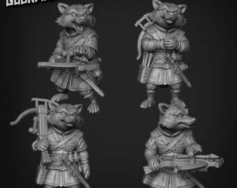 Mapache pícaro con ballesta (4 poses) / Goon Master / Miniatura de resina SIN PINTAR