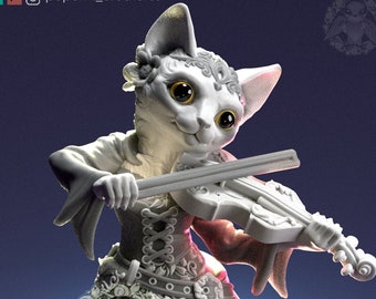 Cat Lady with Violin | Pepunki Creatures | UNPAINTED Miniature in Resin